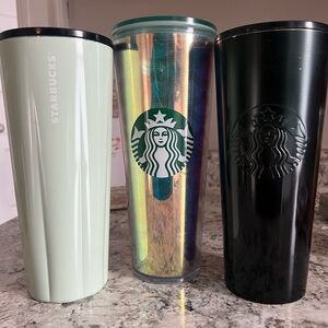 Starbucks Trio: Mint, Iridescent, and Black Tumblers